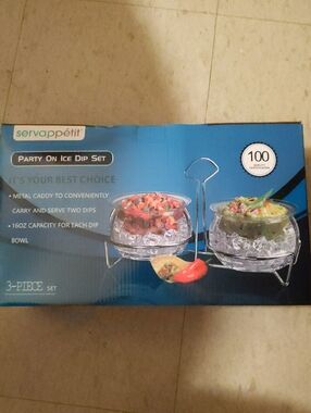 Party On Ice Dip Set - Clear Glass Bowls with Metal Stand